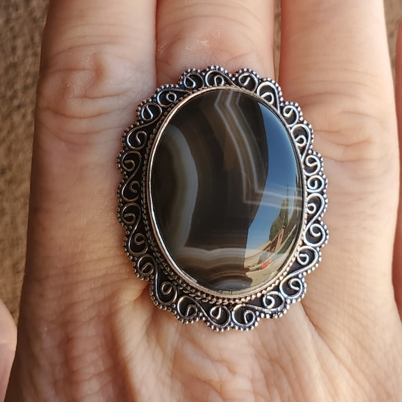 New Botswana Agate Antique Design 925 Silver Statement Ring. - Picture 10 of 15